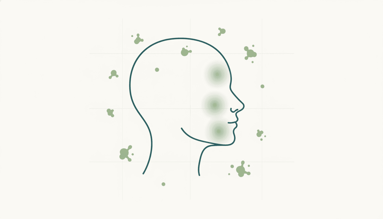 Illustration of the common irritation symptoms of formaldehyde exposure: eyes, nose, throat and head