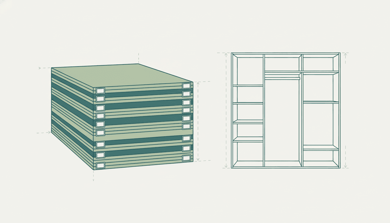 Stacked plywood and MDF boards with emission-class grade stamps on their edges